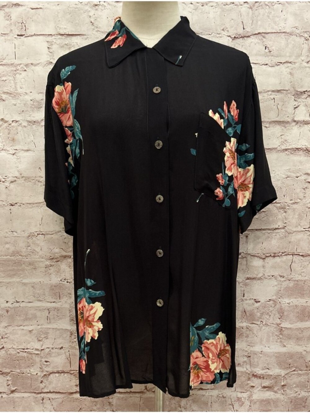 Street Wear Carole Little Womens 6 Button Front Blouse Shirt Sheer Floral Rayon